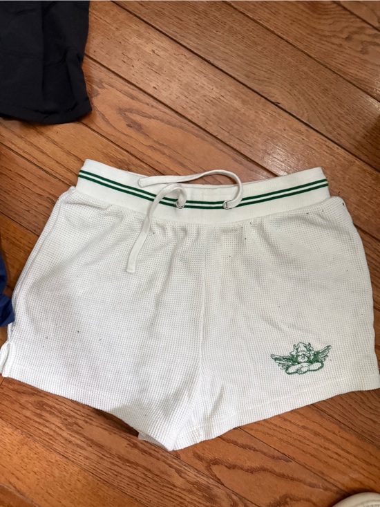 Boys Lie Pants - Boys Lie White Women's Waffle Knit Shorts with Green Trim